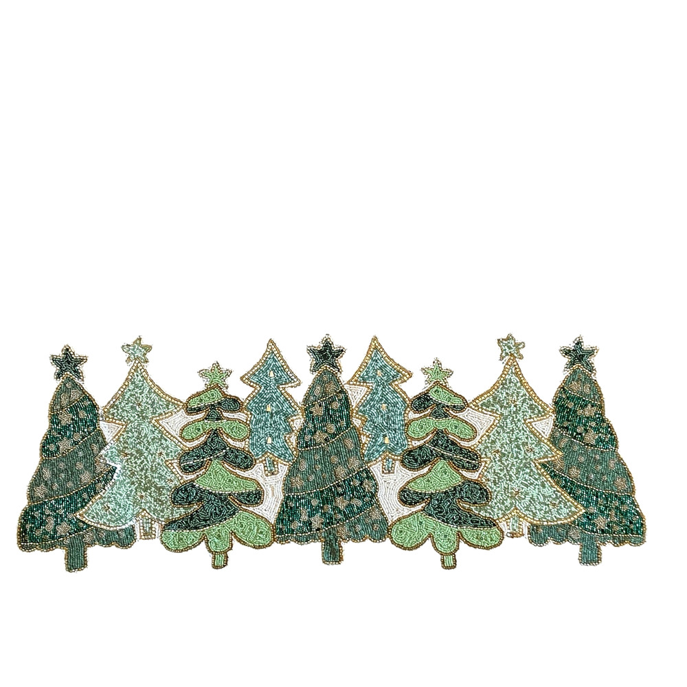 Christian Lacroix Christmas Tree Beaded Table Runner Centerpiece 13x36 Green NEW